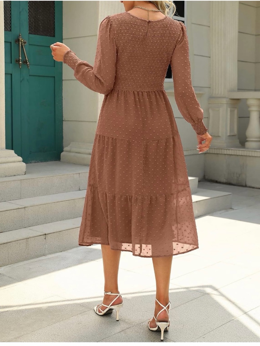 Brown Tiered Midi Dress - Picture 2 of 4